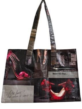 Textured shiny vinyl high heel themed shopper tote